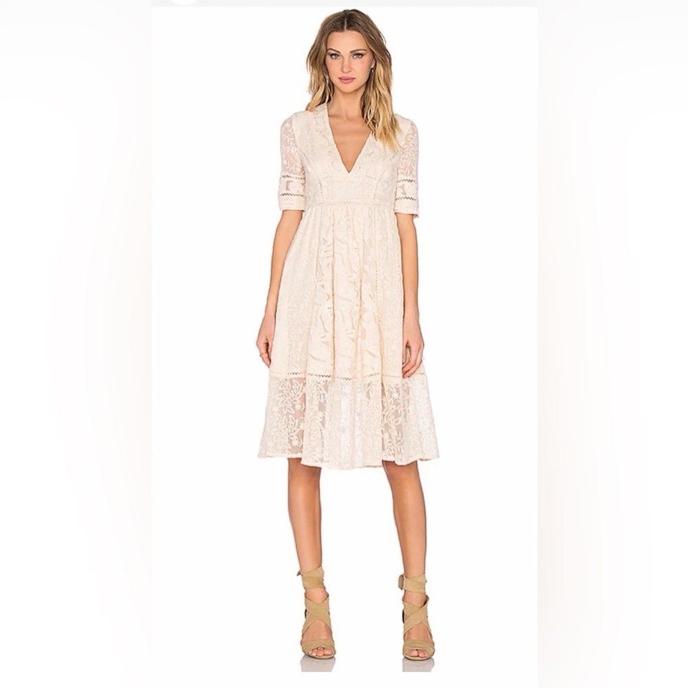 Free People Mountain Laurel Lace Embroidered Dress Boho Cottagecore Ivory Sz 6